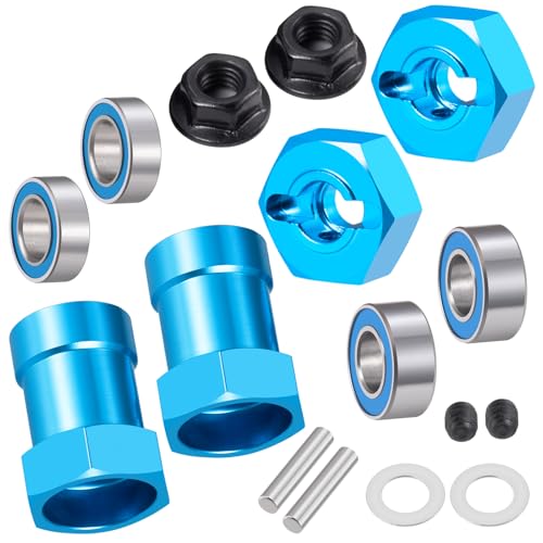 Aluminum Alloy Wheel Hex Hubs Adapter 12mm RC Hex Combiner, Blue | With Bearing, For 1/10 Tamiya DT03T RC Car, Upgrade Accessories - color: Blue