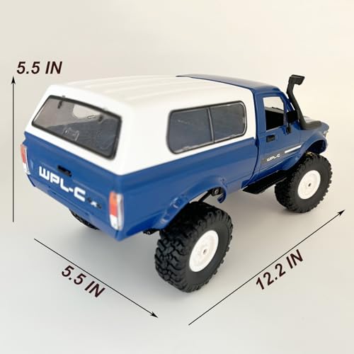 RC Crawler WPL C24 RC Rock Crawler RC Truck 4x4 1/16 Scale All Terrain | Remote Control Pickup Off Road RTR with 2.4 GHz Proportional Throttle Steering LED Light 2 Batteries Hobby Toy Adult