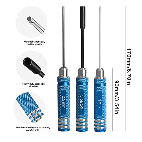 12Pcs RC Tools Kit W/Hex, Phillips, Flat Screwdriver & Plier Socket Wrench | Hobby Tools Kits for Traxxas Arrma RC Car Drone Airplane Helicopter Vehicle Multirotors Models Repair Tool (Blue)