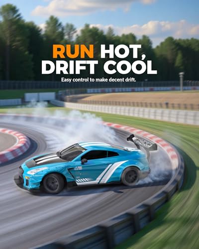 Drift RC Car, 1:20 Scale 2.4GHz 4WD 20KM/H Remote Control Cars | drifting tires & racing tires, 2 batteries, LED lights, proportional throttle control - color: Blue