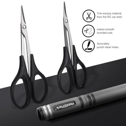 RC Body Reamer 0-14mm Hole Puncher, Curved Scissors and Straight Scissor RC Car Quadcopter Airplane Helicopter Boat Models Body Shell Trimming Tool Lexan Plastic (Black) - color: Black