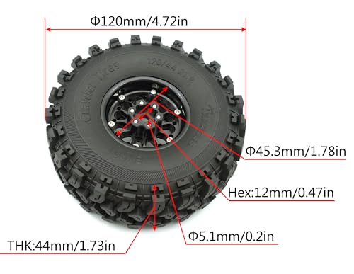 RC 1.9 Beadlock Wheels Negative Offsets 8mm and Tires for 1/10 SCX10 SCX10 SCX10 Pro TRX4 TRX6 Gen7/8 RC Crawler Remote Control Car Upgrades Aluminum 1.9 Beadlock Wheel Rims (Black) DK - color: Black