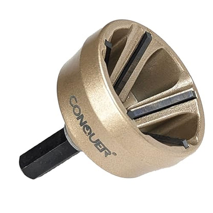 CONQUER Deburring External Chamfer Tool, Tungsten Blade, Fits 1/2"-1 3/8" | For Steel, Copper, Brass, Aluminum, PVC & Wood. 1/4" quick-release shank, spark-free 0-400 RPM. Repairs bolts, rods & pipes - size: PREMIUM TUNGSTEN Blade 1/2"-1 3/8"(13mm-35mm)