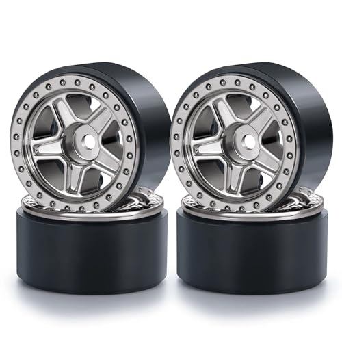 4PCS 1.0inch Wheel Rims RC Plastic 5-Spokes Beadlock Wheel Rim Hub for Axial SCX24 Deadbolt All 1/24 Scale RC Crawler Upgrade Parts Accessories (Titanium) - color: Titanium