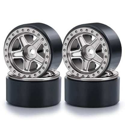4PCS 1.0inch Wheel Rims RC Plastic 5-Spokes Beadlock Wheel Rim Hub for Axial SCX24 Deadbolt All 1/24 Scale RC Crawler Upgrade Parts Accessories (Titanium) - color: Titanium