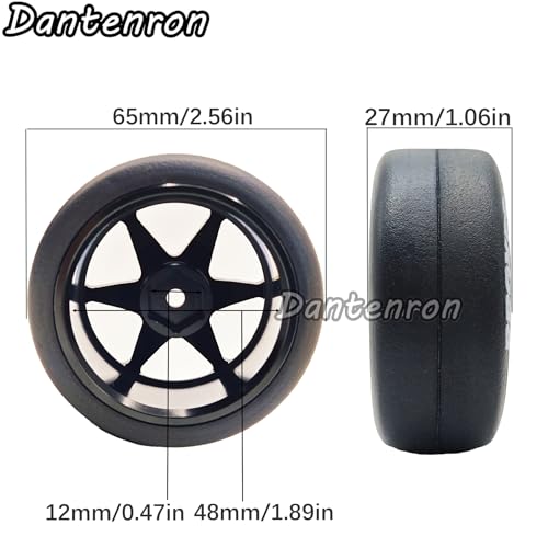 1/10 RC Drift Aluminum Wheels and Tires OD 65mm 1/12 Hard Drift Racing Tyres 12mm Hex for 1:10 Rally Street On Road Touring Car Tamiya TT01 TT02 XV01 TA06 A959 PTG2 KYOSHO 4PCS (Black) - color: Black