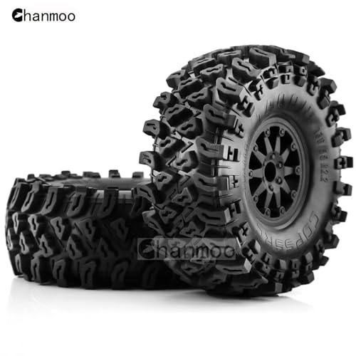 2.2 RC Crawler Tires And Wheels Beadlock Rims 1/10 RC Rubber Slingers Grappler Mud Tyres OD 136mm For 1:10 Rock Crawler Car Axial SCX10 90047 D90 TF2 Tamiya CC01 Traxxas TRX4 RGT 4PCS (Black) - color: Black
