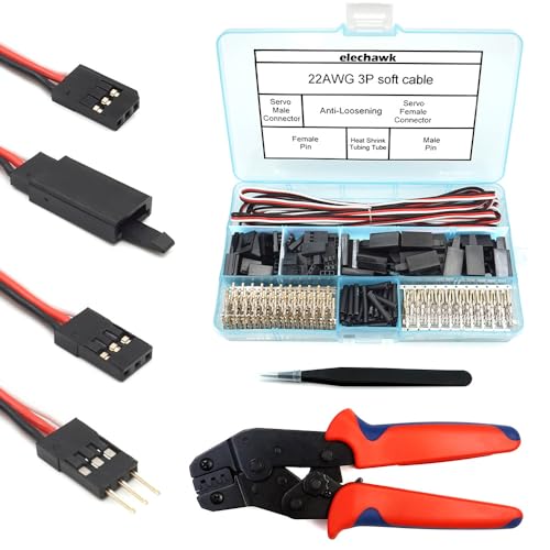 30 Sets Servo Connector Male Female Plug Crimp Pin Cable Kit Compatible with Futaba JR Hitec Spektrum RC Connectors (with Crimping Tool) - style: with Crimping Tool