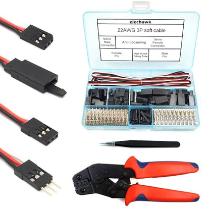 30 Sets Servo Connector Male Female Plug Crimp Pin Cable Kit Compatible with Futaba JR Hitec Spektrum RC Connectors (with Crimping Tool) - style: with Crimping Tool