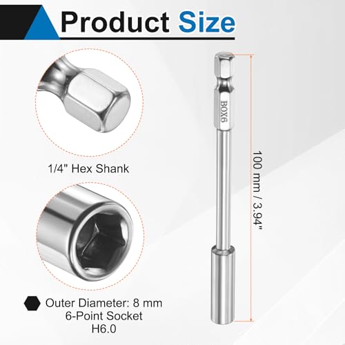 HARFINGTON 3pcs Nut Driver Drill Bit 6mm Metric Socket 1/4" Hex Shank 3.94" (100mm) Long 6-Point Socket Quick Change CR-V Steel Bolt Setters for Power Drill Driver - size: 6mm
