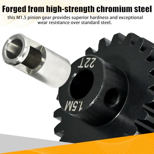 M1.5 22T Pinion Gear 8mm Bore with 8mm to 5mm Shaft Adapter Sleeve, Chromium Steel Motor Gear with Set Screw & Hex Key for Traxxas ARRMA Losi 1/5 1/8 RC Cars - size: 22T