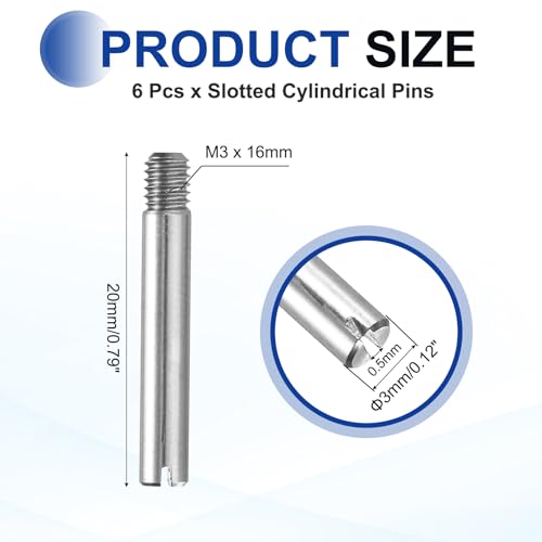 MECCANIXITY 6 Pcs M3 x 20mm Slotted Cylindrical Pins, 304 Stainless Steel Dowel External Thread Locating Parallel Pins Shelf Support Peg Pin for Furniture Installation, DIY Project - size: M3 x 20mm