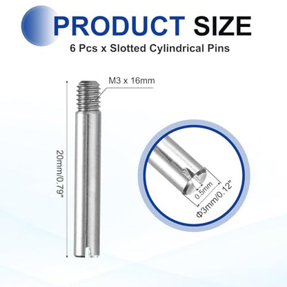 MECCANIXITY 6 Pcs M3 x 20mm Slotted Cylindrical Pins, 304 Stainless Steel Dowel External Thread Locating Parallel Pins Shelf Support Peg Pin for Furniture Installation, DIY Project - size: M3 x 20mm