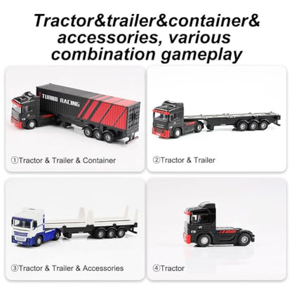FLYCOLOR Turbo Racing 1:76 C50 RTR Tractor Remote Control Truck Four-Wheel Drive Simulated Headlights 10CH Minicar Model(Black-Red) - color: Black-truck