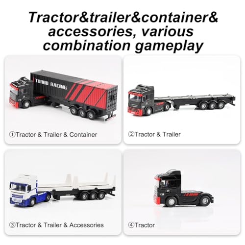 FLYCOLOR Turbo Racing 1:76 C50 RTR Tractor Remote Control Truck Four-Wheel Drive Simulated Headlights 10CH Minicar Model(White-Blue) - color: White-truck