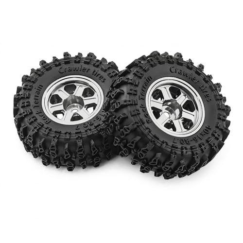 0.7" Aluminum Beadlock Wheel & Crawler Tire Set for 1/30 RC Crawler, CNC Rims, 40 x 16 mm Tires, Includes Screwdriver, Pre-Assembled 4 pcs, White - color: White, size: Rock-Trail-Clean-Out