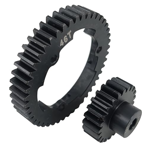 Hardened Steel 1.0 Mod Spur Gear with 23T Pinion for X-Maxx Maxx E-Revo (46T) | 1/5 Scale,1/7 XO-1,1/10 Maxx,E-Revo 2.0 VXL,Heavy Duty,Upgrade Parts,6449 Compatible,High Strength - style: 46T