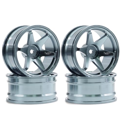 REDSPIDER • 1/10 RC Drift Wheels Rims 12mm Hex Alloy Aluminum for 1:10 Scale Rally Racing Car Tires Tamiya TT01 TT02 XV01 TA06 A959 PTG2 HPI KYOSHO HSP PTG2 Touring Street Tyres 4PCS (Titanium) - color: Titanium