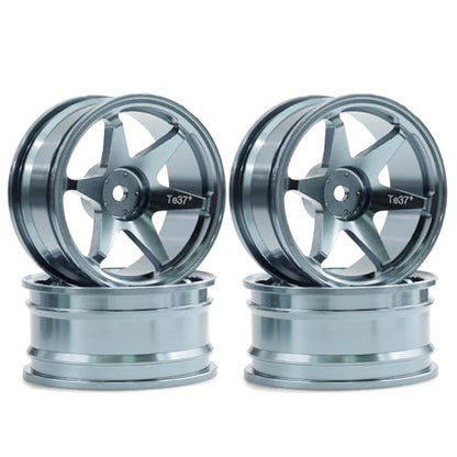 REDSPIDER • 1/10 RC Drift Wheels Rims 12mm Hex Alloy Aluminum for 1:10 Scale Rally Racing Car Tires Tamiya TT01 TT02 XV01 TA06 A959 PTG2 HPI KYOSHO HSP PTG2 Touring Street Tyres 4PCS (Titanium) - color: Titanium