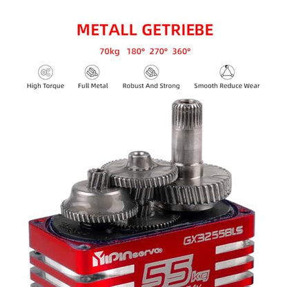 55kg Brushless Waterproof IP68 RC Digital Servo, High Torque, 7.4V Motor Helical Gear Angle-Controlled 180/270 /360 Degree Robot Servo for 1:8 1:10 TRX6 Scx10 RC Crawler (360 Degree)