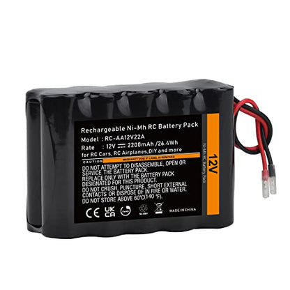 Tectra 12V RC Battery with Bare Leads, 2200mAh High Capacity Ni-MH Rechargeable Battery Pack for RC Models, DIY, Medical Equipments, LED Light Kit, Portable 12V DC Devices and More