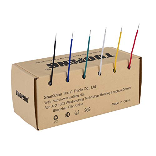 TUOFENG 18 AWG Solid Wire, Tinned Copper, 6 Colors, 20 ft Each | 18 Gauge, PVC (OD: 1.88 mm), 6 m Each, Jumper Wire, Hook up Wire Kit - size: 18 AWG PVC Solid Wire 6 Colors 20ft Each