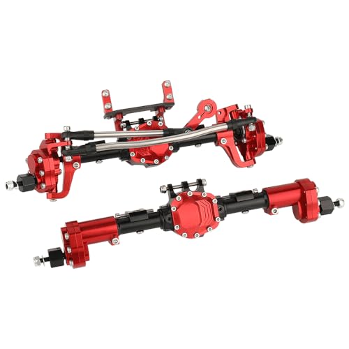CNC Anodized Complete Front & Rear Portal Axle for 1/10 RC Crawler Car Axial SCX10 II Deadbolt 90046 90047 SCX10 90028 90027 Metal Upgrade Parts (red) - color: Red