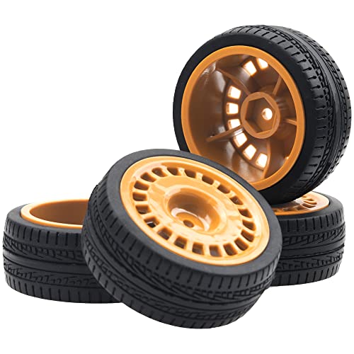 Outer Diameter 70mm Rubber Tires & Nylon 12mm Hex Hub Wheel Rims Compatible with Tamiya HPI Kyosho HSP 1/10 1/12 On-Road Touring Car,WLtoys 1/14 144001 1/18 A959B RC Buggy (Brown) - color: Brown