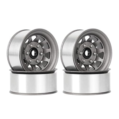 4PCS 1.55 Inch Aluminum Alloy Metal 10Holes Beadlock Wheel Rim Hubs Replacement Accessory for Tamiya AX90069 D90 TF2 CC01 CC02 1/10 RC Crawler Car Upgrade Parts(A-Grey) - color: A-grey