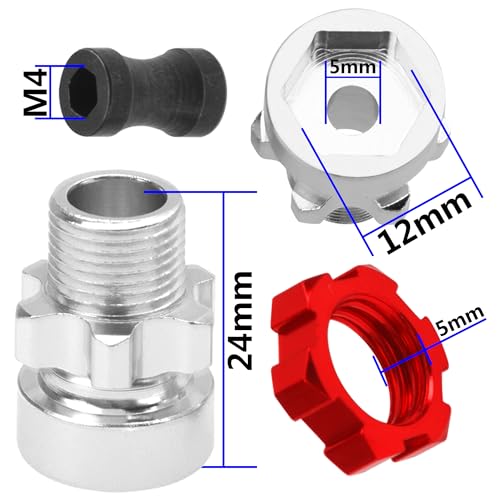 ShareGoo Metal 12mm to 17mm Wheel Hex Hub Adapter Compatible with Traxxas 1/10 Slash 2WD 4X4 Rustler Stampede 2WD 4X4 RC Car Upgrade Parts (Red) - color: Red