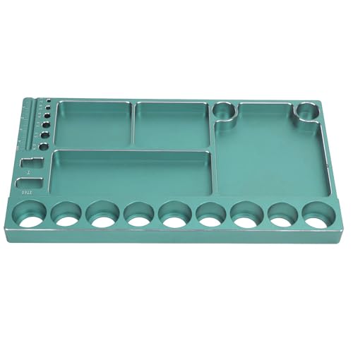 RC Screwdriver Tool Storage Rack, Aluminum Alloy Magnetic RC Socket Screws Tray Organizer, Prevent Slip Tool Holder with 4 Magnetic Pads for 1/8 1/10 1/12 RC Car, Airplane, Helicop (Green) - color: Green