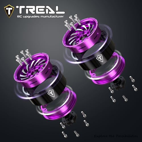 TREAL 1.9 Beadlock Wheels - Cyclone Style CNC Machined Aluminum Rims (4-Pack) Pink/Purple for 1/10 RC Crawlers TRX4, SCX10 III, and Ascent(Purple) - color: Purple
