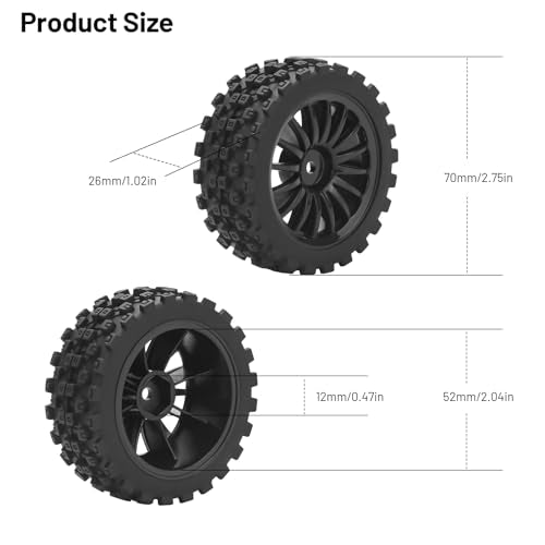 RC On Road Wheels and Tires, daitoku 12mm Hex RC Rally Racing Car Tires for 1/16 1/14 1/12 1/10 RC Touring Car On-Road Off Road Buggy - Style A - style: Style A