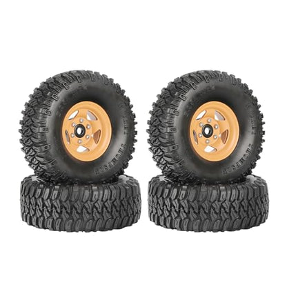 4PCS 1.55 Inch Aluminum Alloy 5Spoke Beadlock Wheel Rim Tyre and 95mm Rubber Tires Set for 1/10 RC Rock Crawler Car Upgrade Parts for Tamiya Axial AX90069 D90 TF2 CC01 LC70(A-Yellow) - color: A-yellow