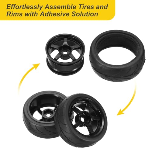 uxcell 4-Pair High-Grip RC Car Tire & Wheel Set for 1/10 Scale On-Road Touring Cars - Soft Rubber Tyres with 12mm Hubs, Black, Type K
