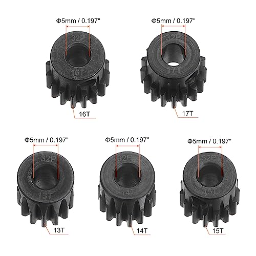 HARFINGTON 32P Hardened Pinion Motor Gear Set 5pcs 13T 14T 15T 16T 17T Fit 5mm RC Motor Shaft 0.8 Metric Pitch 32 Pitch Gears for RC Car, with Hex Key - style: 13T 14T 15T 16T 17T