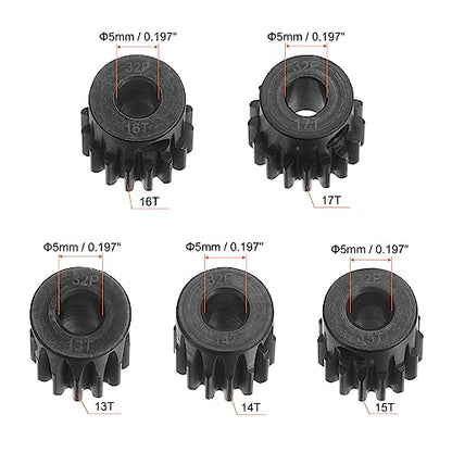 HARFINGTON 32P Hardened Pinion Motor Gear Set 5pcs 13T 14T 15T 16T 17T Fit 5mm RC Motor Shaft 0.8 Metric Pitch 32 Pitch Gears for RC Car, with Hex Key - style: 13T 14T 15T 16T 17T