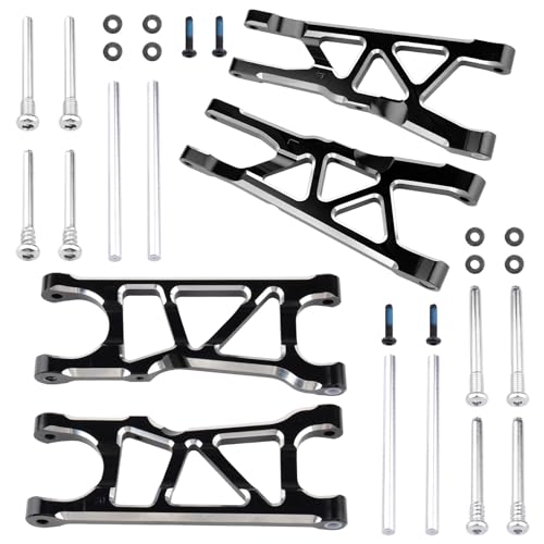 Hobbypark Aluminum Suspension Arms Set (Front & Rear) Upgrades Parts for Arrma Typhon 3s BLX Big Rock, Replacement of AR330543 AR330540 (Black) - color: Black