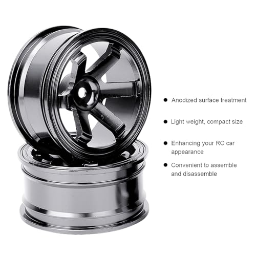 HERCHR RC Wheel Rims Set, 12mm Hex Hub Aluminum Alloy On Road Wheels Rims Metal for 1/10 Scale RC Crawler Car Touring Drift Street Tyres Wheels Accessory(Black) - color: Black