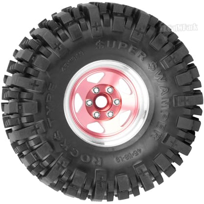 4PCS RC 1.9 in Wheel Tires for 1/10 TRX4 TRX6 SCX10 SCX10 II 90046 SCX10 III AXI03007 Gen7/8 D90 VS4-10 RC Crawler Car,BRCatWPark Alloy 1.9 Beadlock Wheel and Rubber Tires w/Sponge,Pink - color: Pink - (Tires)