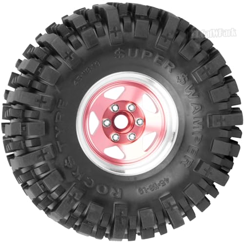 4PCS RC 1.9 in Wheel Tires for 1/10 TRX4 TRX6 SCX10 SCX10 II 90046 SCX10 III AXI03007 Gen7/8 D90 VS4-10 RC Crawler Car,BRCatWPark Alloy 1.9 Beadlock Wheel and Rubber Tires w/Sponge,Pink - color: Pink - (Tires)