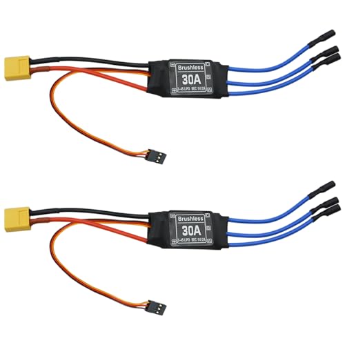 30A Electric Brushless Motor Controller, 2 Pcs ESC Speed Controller with XT60 and 3.5mm Bullet Plugs for RC Drone RC Airplane Helicopter (30A) - color: 30A