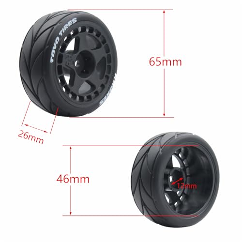 65mm 4PCS 1/10 RC On-Road tires and Hard Plastic wheels set Hex 12mm For WRC Drift Car Conversion 1/10 RC On-Road Car Traxxas Tamiya FW06 TT02 HPI HSP 94122 Kyosho W37 (Black) - color: Black
