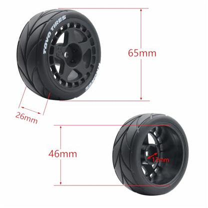 65mm 4PCS 1/10 RC On-Road tires and Hard Plastic wheels set Hex 12mm For WRC Drift Car Conversion 1/10 RC On-Road Car Traxxas Tamiya FW06 TT02 HPI HSP 94122 Kyosho W37 (Black) - color: Black