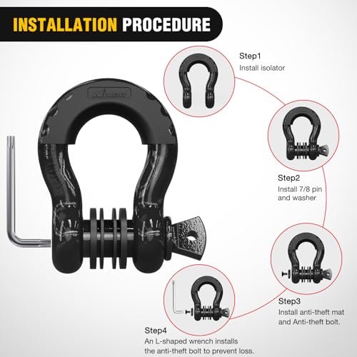 Nilight 3/4" D Ring Anti-Theft Shackle Tow Hook Jeep Truck SUV ATV UTV | Off Road Recovery Gear 19T 41,887 lbs Break Strength 4.75T WLL Rust-Resistant Anti-Rattle Isolators Heavy Duty Black 2pack - color: Black 3/4" w/Anti-Theft Shackle, size: Shackle