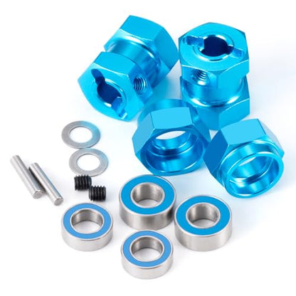 RC Aluminum Wheel Hub Hex Adapter 5mm to 12mm Combiner Wheel Extension Hex Drive Hub Adapter with Bearing Kit Compatible with 1/10 Tamiya 58346 Grasshopper RC Car Upgrade Parts