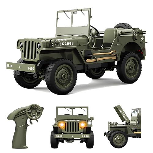 Military RC Rock Crawler, 1/10 All Terrain Remote Control for Adult | 2.4Ghz 4wd Off road rc truck vehicle with linked lights Indoor outdoor rc cars - color: Green