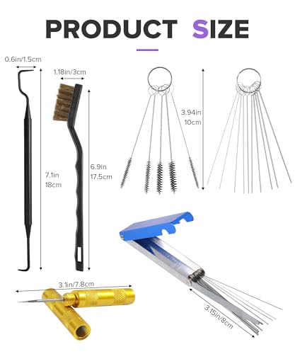 Car Brushes,Carburetor Cleaning Kit,Carb Cleaning Kit with 1 Single Head Brush 23 Needles 5 Nylon Brushes 1 Scraper and 4 Cleaning Hooks,Essential for Maintaining Motorcycles,ATVs,Lawn Mowers