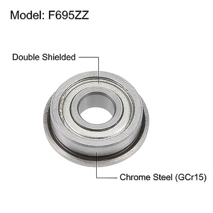 uxcell F695ZZ Flanged Ball Bearing 5x13x4mm Double Shielded Chrome Steel Flange Bearings, 4pcs - size: 5x13x4mm