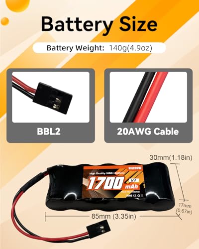 Hilldow 6V 1700mAh NiMH Receiver RX Battery with Hitec Connectors High Capacity Rechargeable Battery Pack for RC Airplanes Aircrafts - color: Straight